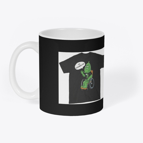 Cucumber Joe black coffee mug with logo